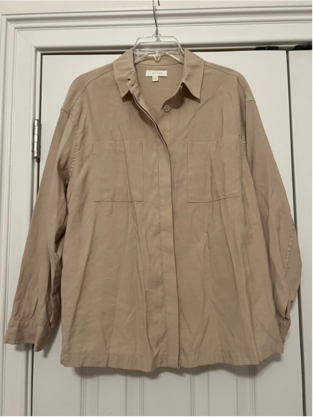 Women's All Row Beige Long Sleeve Button Down Utility Shirt Size S